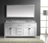 Virtu USA Caroline 72" Double Bath Vanity with White Marble Top and Square Sinks with Polished Chrome Faucets with Matching Mirror