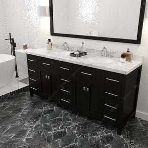 Virtu USA Caroline Parkway 72" Double Bath Vanity with White Quartz Top and Round Sinks with Brushed Nickel Faucets with Matching Mirror