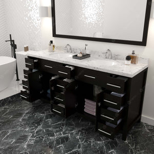 Virtu USA Caroline Parkway 72" Double Bath Vanity with White Quartz Top and Round Sinks with Polished Chrome Faucets with Matching Mirror