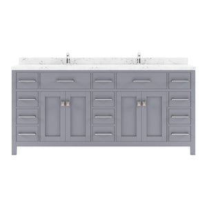 Virtu USA Caroline Parkway 72" Double Bath Vanity with White Quartz Top and Round Sinks with Matching Mirror