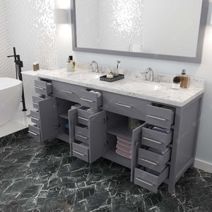 Virtu USA Caroline Parkway 72" Double Bath Vanity with White Quartz Top and Round Sinks with Polished Chrome Faucets with Matching Mirror