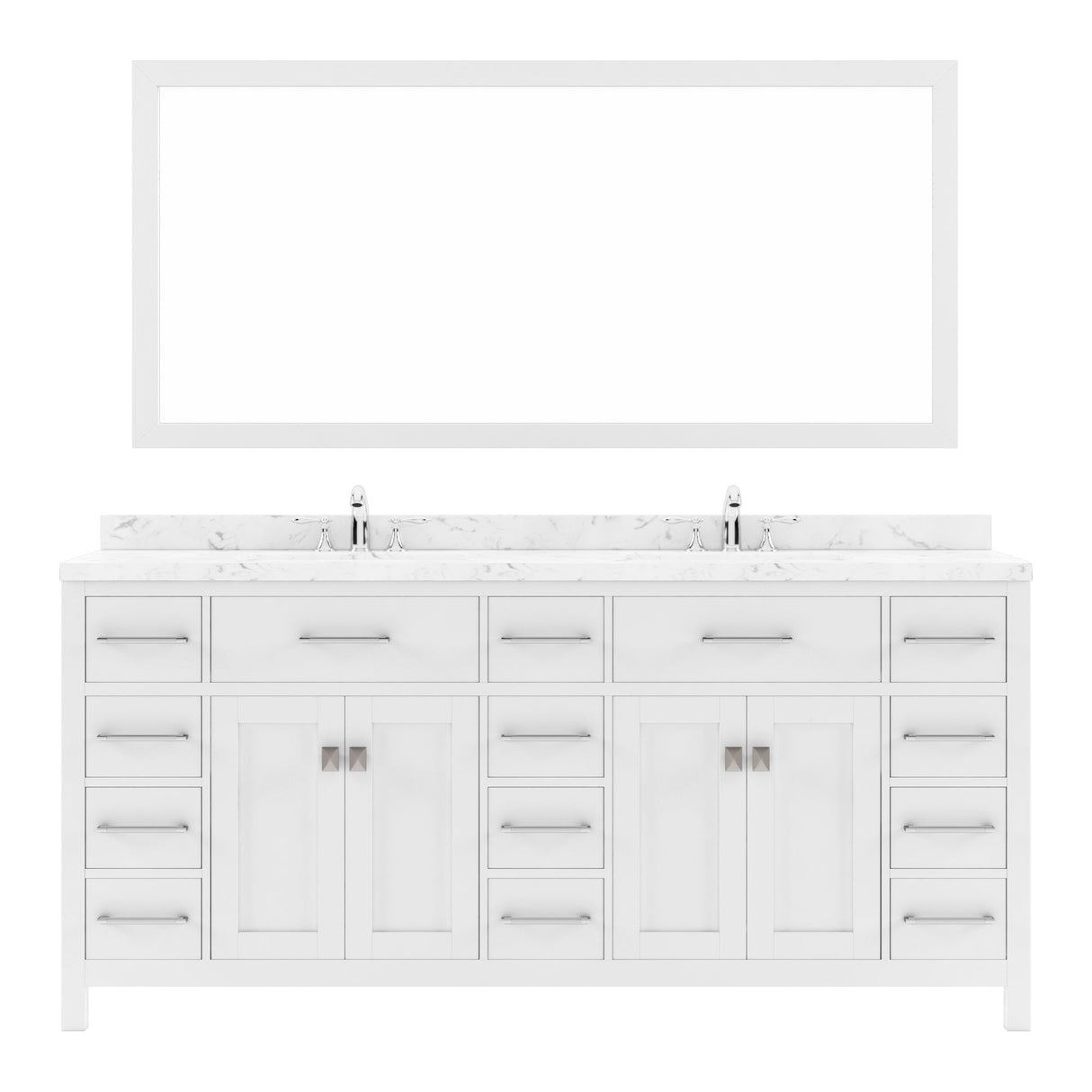Virtu USA Caroline Parkway 72" Double Bath Vanity with White Quartz Top and Round Sinks with Brushed Nickel Faucets with Matching Mirror - Luxe Bathroom Vanities