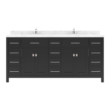 Virtu USA Caroline Parkway 72" Double Bath Vanity with White Quartz Top and Square Sinks - Luxe Bathroom Vanities