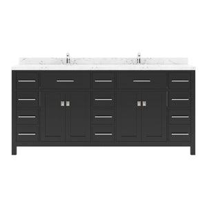Virtu USA Caroline Parkway 72" Double Bath Vanity with White Quartz Top and Square Sinks with Polished Chrome Faucets with Matching Mirror