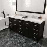 Virtu USA Caroline Parkway 72" Double Bath Vanity with White Quartz Top and Square Sinks with Brushed Nickel Faucets with Matching Mirror