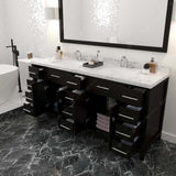 Virtu USA Caroline Parkway 72" Double Bath Vanity with White Quartz Top and Square Sinks with Polished Chrome Faucets with Matching Mirror