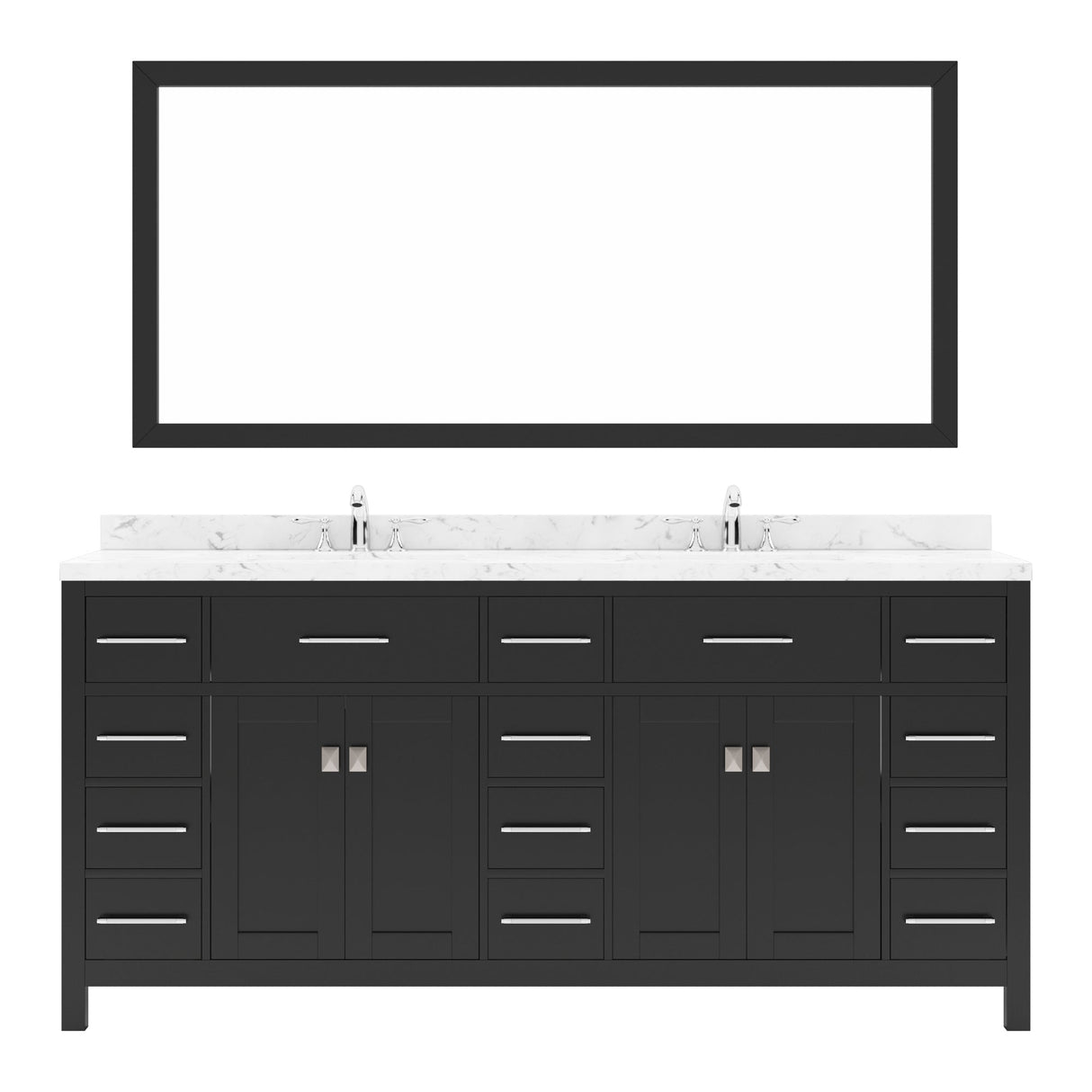 Virtu USA Caroline Parkway 72" Double Bath Vanity with White Quartz Top and Square Sinks with Polished Chrome Faucets with Matching Mirror - Luxe Bathroom Vanities