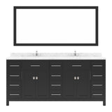 Virtu USA Caroline Parkway 72" Double Bath Vanity with White Quartz Top and Square Sinks with Polished Chrome Faucets with Matching Mirror - Luxe Bathroom Vanities