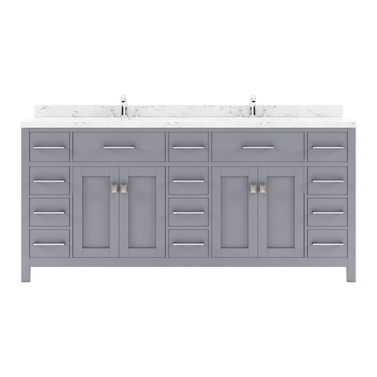 Virtu USA Caroline Parkway 72" Double Bath Vanity with White Quartz Top and Square Sinks with Polished Chrome Faucets with Matching Mirror