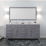 Virtu USA Caroline Parkway 72" Double Bath Vanity with White Quartz Top and Square Sinks with Polished Chrome Faucets with Matching Mirror