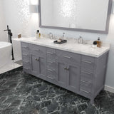 Virtu USA Caroline Parkway 72" Double Bath Vanity with White Quartz Top and Square Sinks with Brushed Nickel Faucets with Matching Mirror