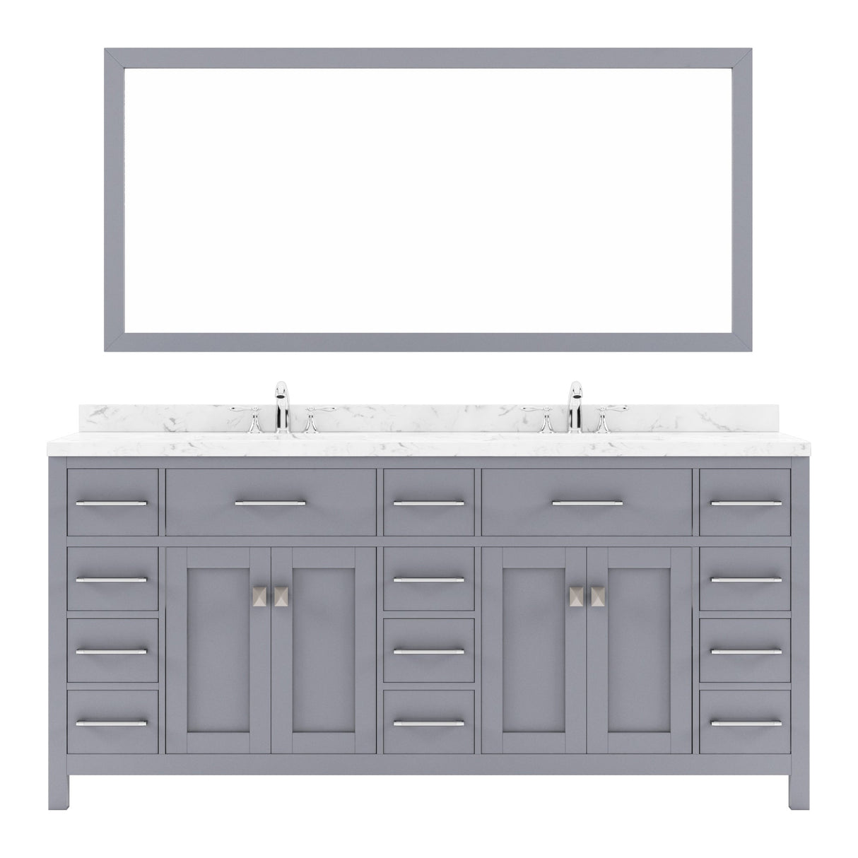 Virtu USA Caroline Parkway 72" Double Bath Vanity with White Quartz Top and Square Sinks with Polished Chrome Faucets with Matching Mirror - Luxe Bathroom Vanities