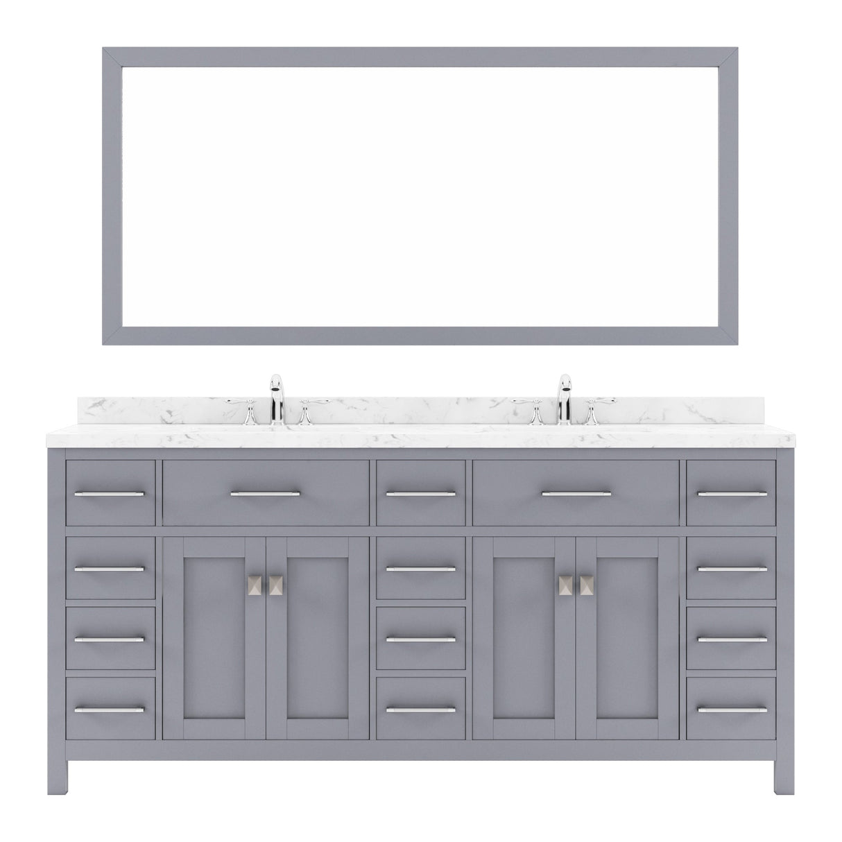 Virtu USA Caroline Parkway 72" Double Bath Vanity with White Quartz Top and Square Sinks with Brushed Nickel Faucets with Matching Mirror - Luxe Bathroom Vanities