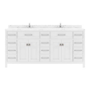 Virtu USA Caroline Parkway 72" Double Bath Vanity with White Quartz Top and Square Sinks with Polished Chrome Faucets with Matching Mirror