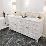 Virtu USA Caroline Parkway 72" Double Bath Vanity with White Quartz Top and Square Sinks with Brushed Nickel Faucets with Matching Mirror