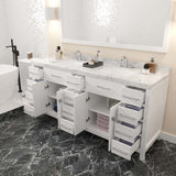 Virtu USA Caroline Parkway 72" Double Bath Vanity with White Quartz Top and Square Sinks with Polished Chrome Faucets with Matching Mirror