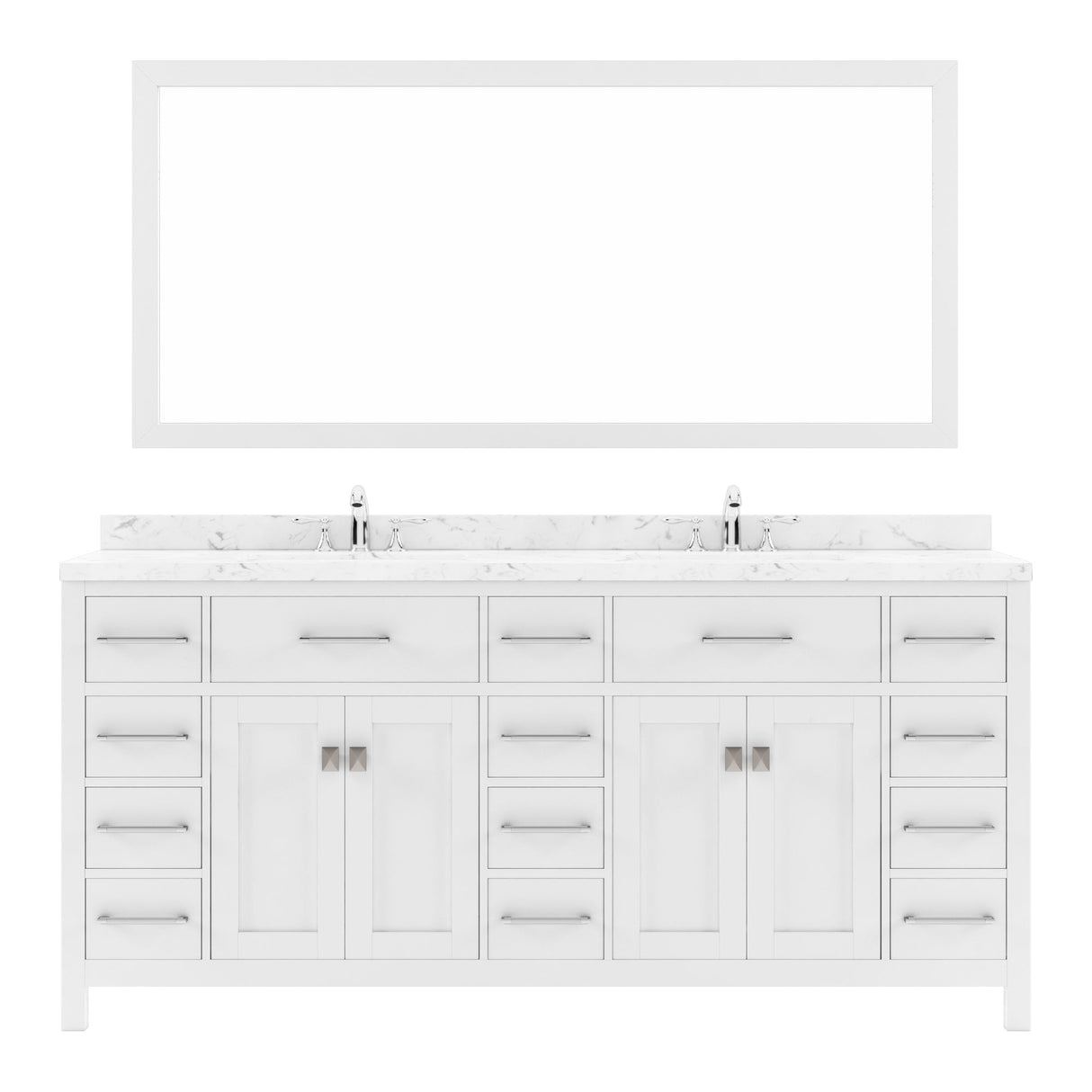 Virtu USA Caroline Parkway 72" Double Bath Vanity with White Quartz Top and Square Sinks with Polished Chrome Faucets with Matching Mirror - Luxe Bathroom Vanities