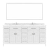 Virtu USA Caroline Parkway 72" Double Bath Vanity with White Quartz Top and Square Sinks with Polished Chrome Faucets with Matching Mirror - Luxe Bathroom Vanities