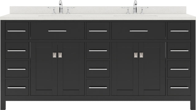 Virtu USA Caroline Parkway 72" Double Bath Vanity with White Quartz Top and Round Sinks - Luxe Bathroom Vanities