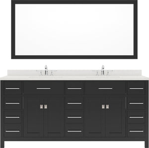 Virtu USA Caroline Parkway 72" Double Bath Vanity with Dazzle White Top and Round Sinks with Brushed Nickel Faucets with Matching Mirror - Luxe Bathroom Vanities