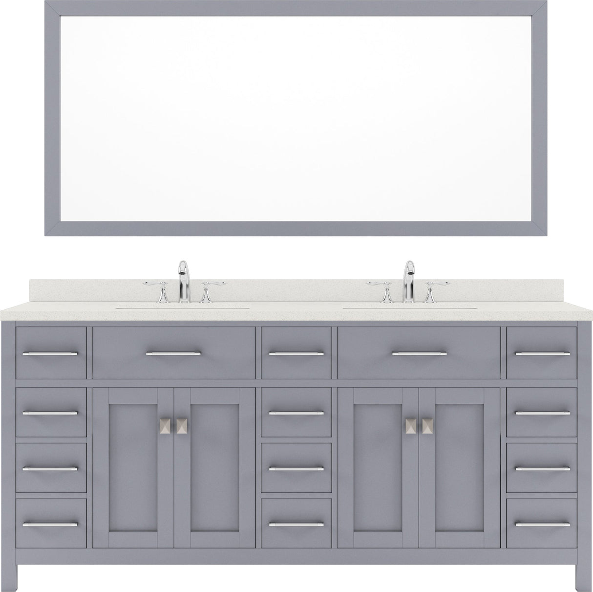 Virtu USA Caroline Parkway 72" Double Bath Vanity with Dazzle White Top and Round Sinks with Matching Mirror - Luxe Bathroom Vanities