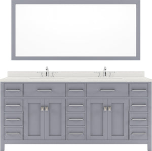 Virtu USA Caroline Parkway 72" Double Bath Vanity with Dazzle White Top and Round Sinks with Brushed Nickel Faucets with Matching Mirror - Luxe Bathroom Vanities