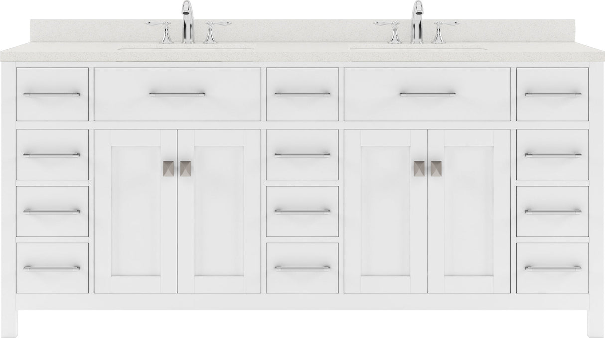 Virtu USA Caroline Parkway 72" Double Bath Vanity with Dazzle White Top and Round Sinks with Matching Mirror