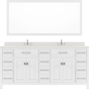 Virtu USA Caroline Parkway 72" Double Bath Vanity in White with Dazzle White Top and Round Sink with Polished Chrome Faucet and Mirror - Luxe Bathroom Vanities