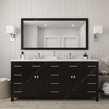 Virtu USA Caroline Parkway 72" Double Bath Vanity with Dazzle White Quartz Top and Square Sinks with Polished Chrome Faucets with Matching Mirror