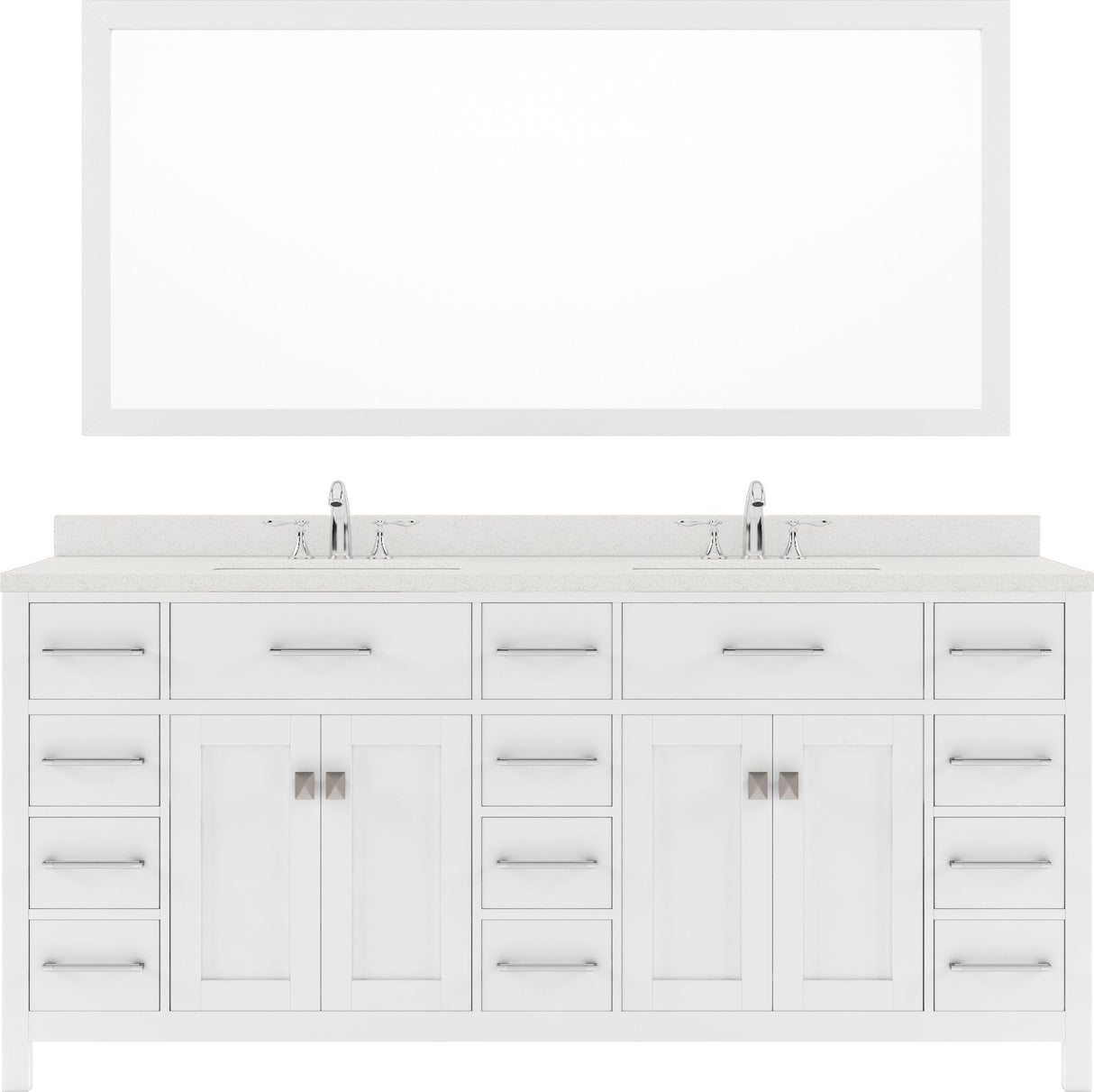 Virtu USA Caroline Parkway 72" Double Bath Vanity with Dazzle White Top and Square Sink with Polished Chrome Faucet and Mirror - Luxe Bathroom Vanities