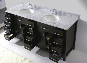 Virtu USA Caroline Parkway 72" Double Bath Vanity with Italian Carrara White Marble Top and Round Sinks with Matching Mirror