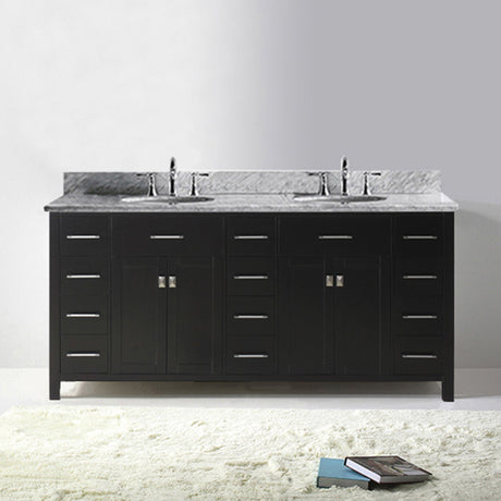 Virtu USA Caroline Parkway 72" Double Bath Vanity with White Marble Top and Round Sinks