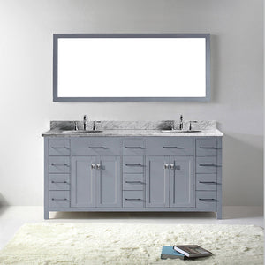 Virtu USA Caroline Parkway 72" Double Bath Vanity with Italian Carrara White Marble Top and Round Sinks with Matching Mirror