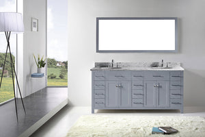 Virtu USA Caroline Parkway 72" Double Bath Vanity with Italian Carrara White Marble Top and Round Sinks with Matching Mirror