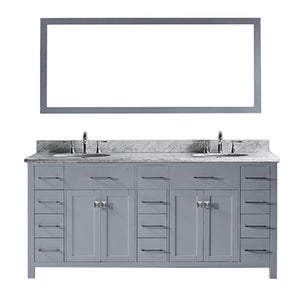 Virtu USA Caroline Parkway 72" Double Bath Vanity with Marble Top and Round Sink with Mirror - Luxe Bathroom Vanities
