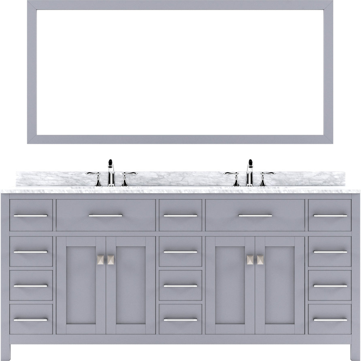 Virtu USA Caroline Parkway 72" Double Bath Vanity with Marble Top and Round Sink with Brushed Nickel Faucet and Mirror - Luxe Bathroom Vanities