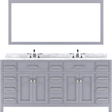 Virtu USA Caroline Parkway 72" Double Bath Vanity with Marble Top and Round Sink with Brushed Nickel Faucet and Mirror - Luxe Bathroom Vanities