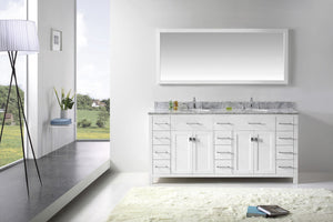 Virtu USA Caroline Parkway 72" Double Bath Vanity with Italian Carrara White Marble Top and Round Sinks with Matching Mirror