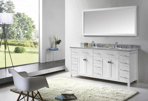 Virtu USA Caroline Parkway 72" Double Bath Vanity with Italian Carrara White Marble Top and Round Sinks with Matching Mirror