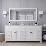 Virtu USA Caroline Parkway 72" Double Bath Vanity with White Marble Top and Round Sinks with Polished Chrome Faucets with Matching Mirror