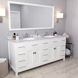 Virtu USA Caroline Parkway 72" Double Bath Vanity with White Marble Top and Round Sinks with Polished Chrome Faucets with Matching Mirror