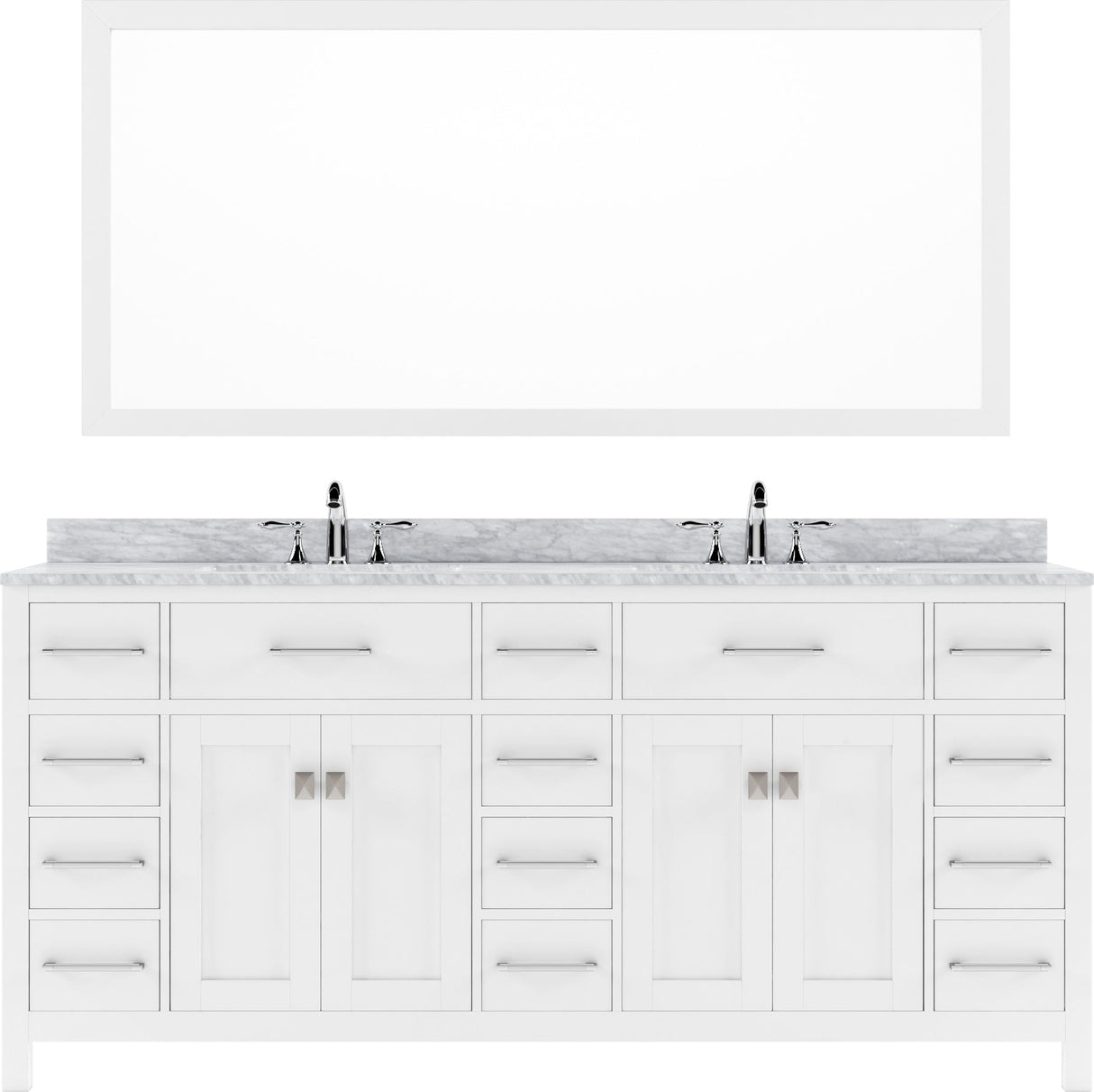 Virtu USA Caroline Parkway 72" Double Bath Vanity in White with Dazzle White Top and Round Sink with Brushed Nickel Faucet and Mirror - Luxe Bathroom Vanities