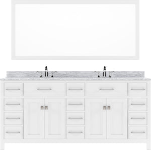 Virtu USA Caroline Parkway 72" Double Bath Vanity in White with Dazzle White Top and Round Sink with Brushed Nickel Faucet and Mirror - Luxe Bathroom Vanities