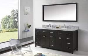 Virtu USA Caroline Parkway 72" Double Bath Vanity with White Marble Top and Square Sinks with Brushed Nickel Faucets with Matching Mirror