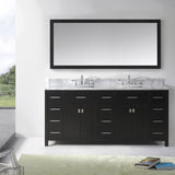 Virtu USA Caroline Parkway 72" Double Bath Vanity with White Marble Top and Square Sinks with Matching Mirror