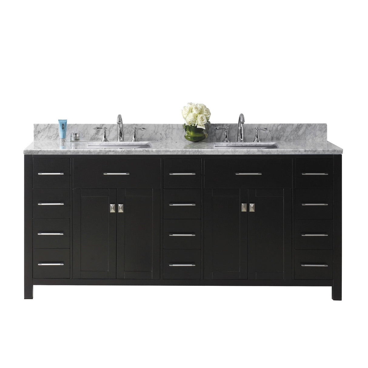 Virtu USA Caroline Parkway 72" Double Bath Vanity with Marble Top and Square Sink - Luxe Bathroom Vanities Luxury Bathroom Fixtures Bathroom Furniture