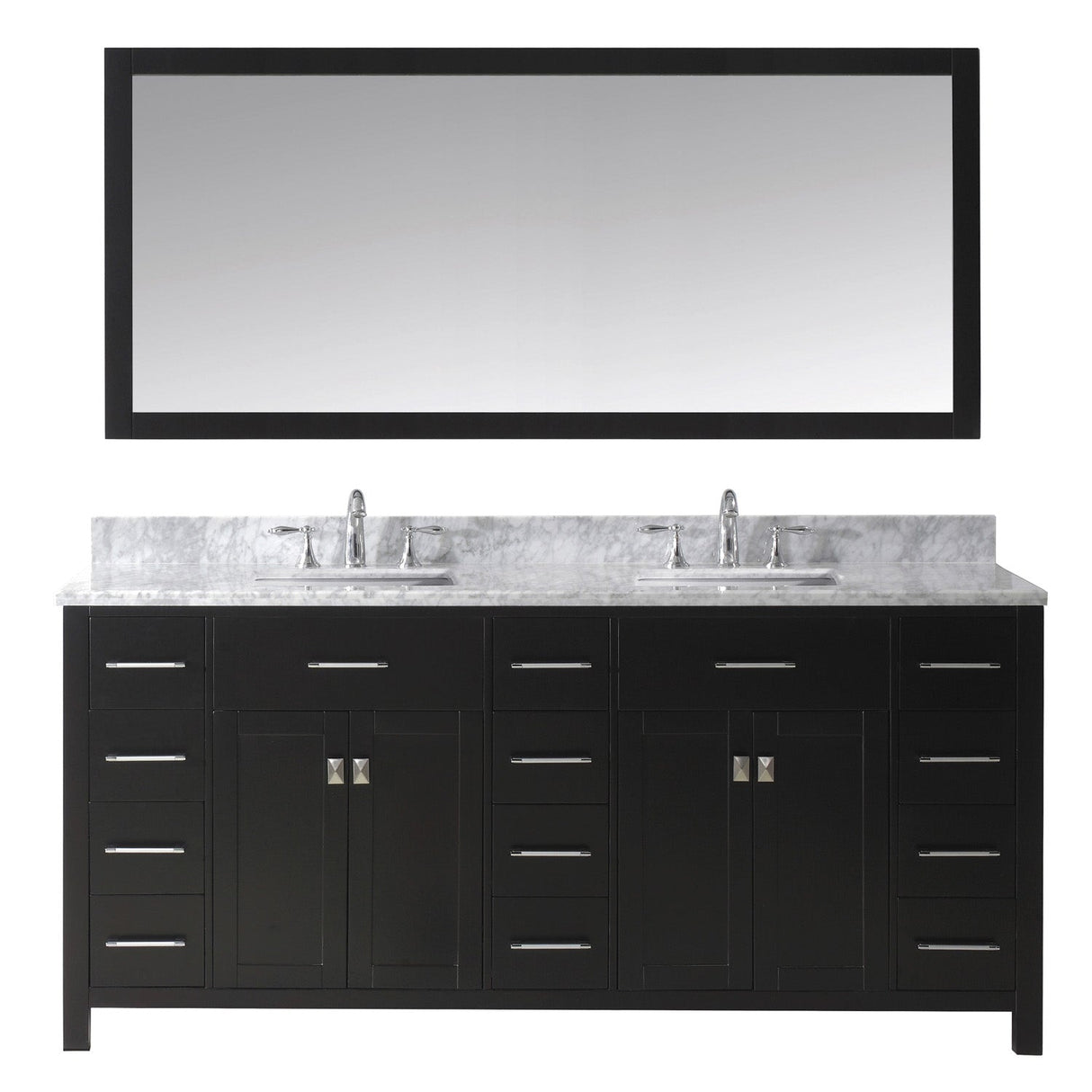 Virtu USA Caroline Parkway 72" Double Bath Vanity with Marble Top and Square Sink with Mirror - Luxe Bathroom Vanities