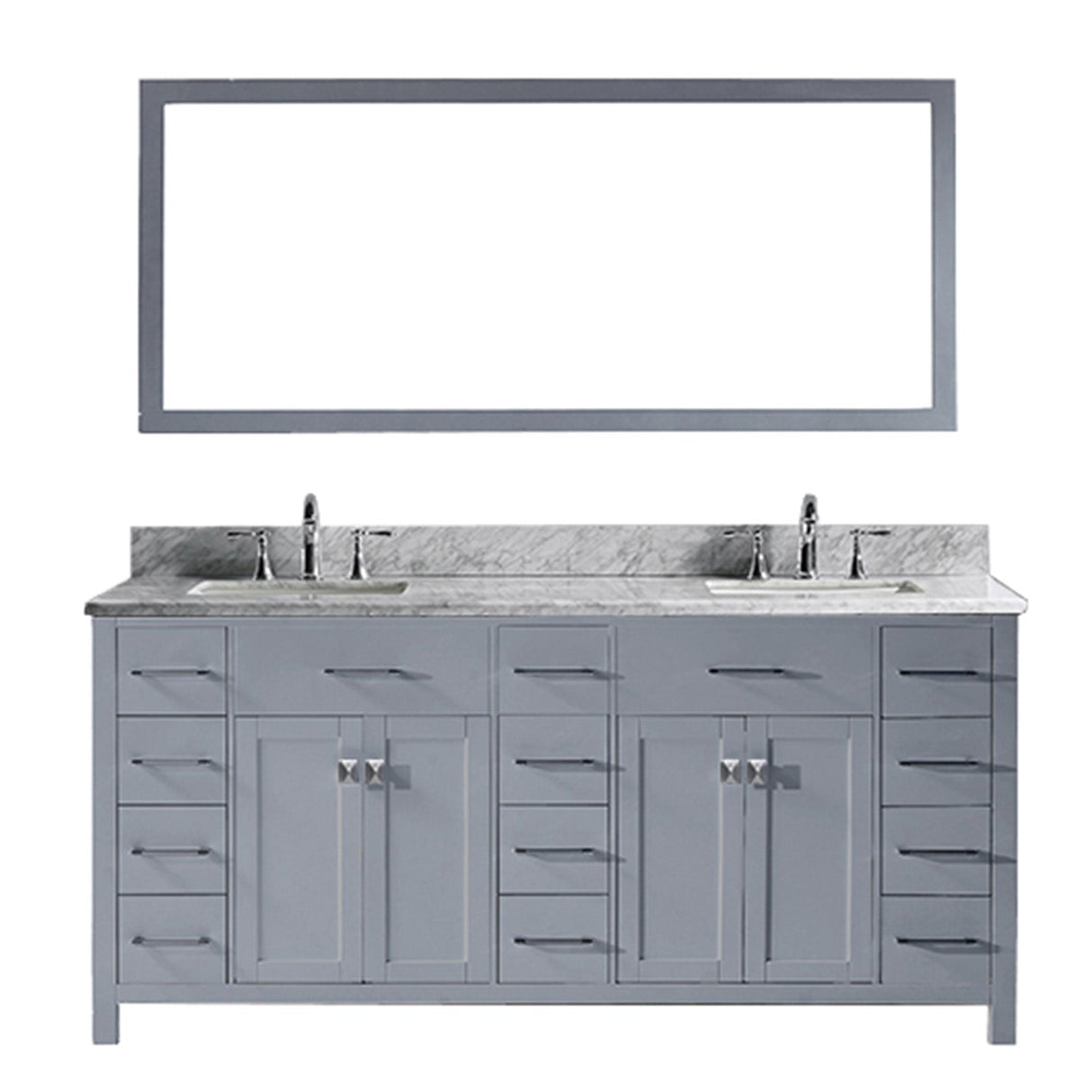 Virtu USA Caroline Parkway 72" Double Bath Vanity with Marble Top and Square Sink with Brushed Nickel Faucet and Mirror - Luxe Bathroom Vanities Luxury Bathroom Fixtures Bathroom Furniture