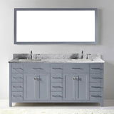 Virtu USA Caroline Parkway 72" Double Bath Vanity with White Marble Top and Square Sinks with Polished Chrome Faucets with Matching Mirror