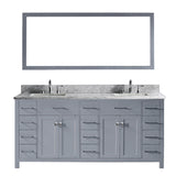 Virtu USA Caroline Parkway 72" Double Bath Vanity with Marble Top and Square Sink with Polished Chrome Faucet and Mirror - Luxe Bathroom Vanities Luxury Bathroom Fixtures Bathroom Furniture